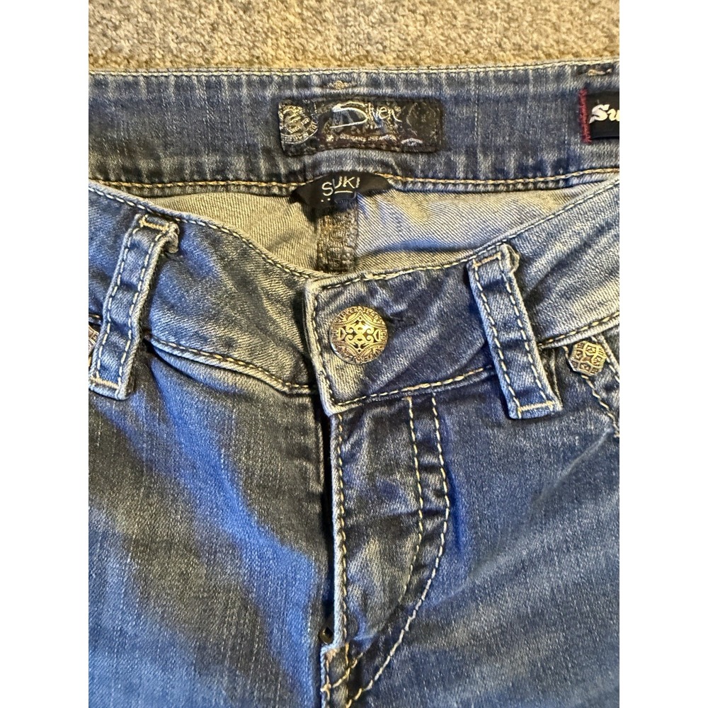 Silver Jeans Suki Capri Mid 31" x 22.5" blue denim stretch regular embroidery - Picture 9 of 15